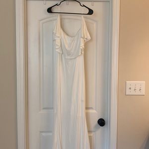 Off shoulder ivory maternity maxi gown.